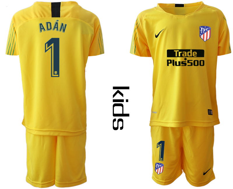 2018_2019 Club Atletico Madrid yellow goalkeeper Youth #1 soccer jerseys